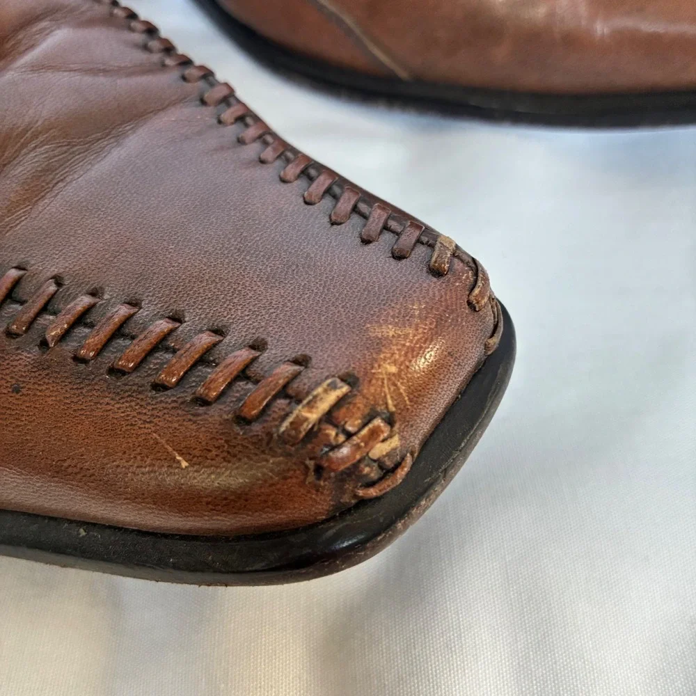 Florsheim Loafers 45 EE Brown Matteo Leather Whipstitch Square Toe Dress Shoe